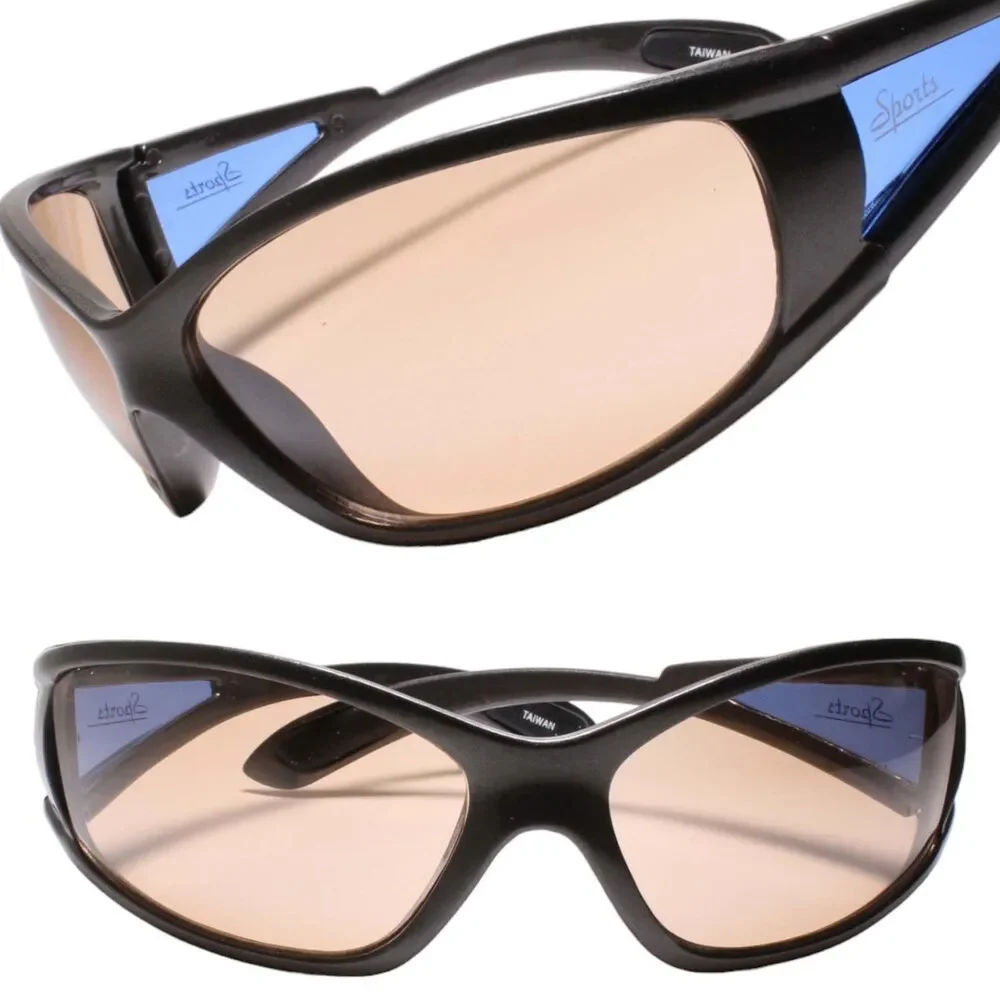 Classic Wrap Around Vintage Sporty Design Gray Sunglasses Brown Lens